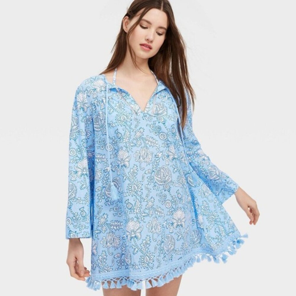Women's Floral Vines Tunic Dress Blue